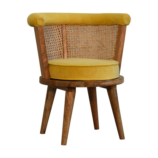 Larissa Mustard Velvet Nordic Chair - Shady Oak and Ivory