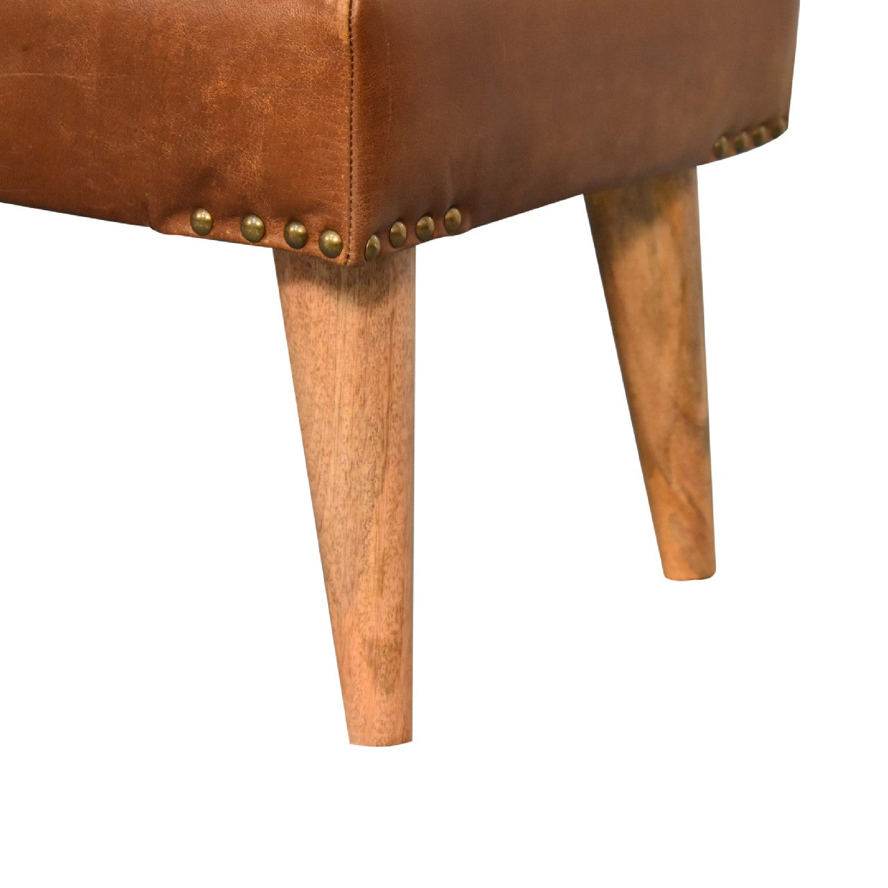 Bouclé Buffalo Hide Leather Bench - Shady Oak and Ivory